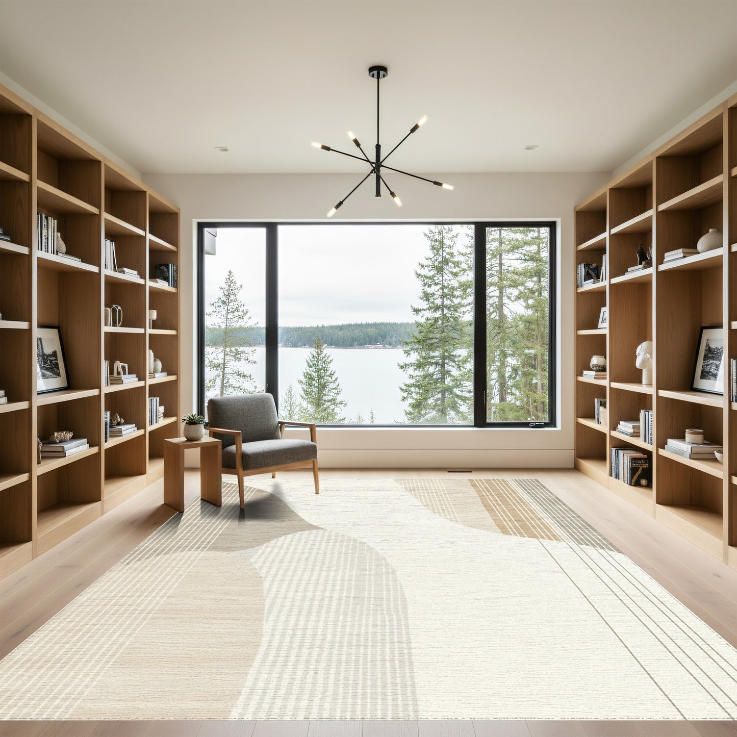 Abstract Beige Fluid Wave Rug