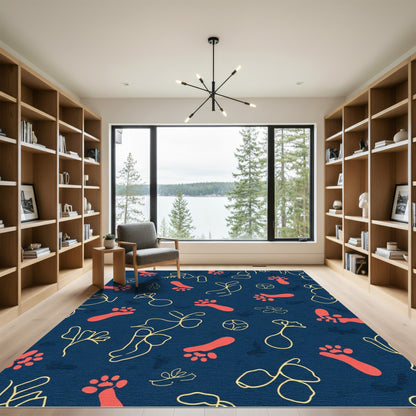 Coral Footprints Botanical Abstract Rug