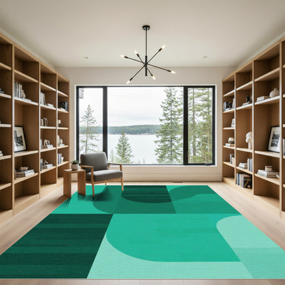 Emerald Green Geometric Abstraction Rug