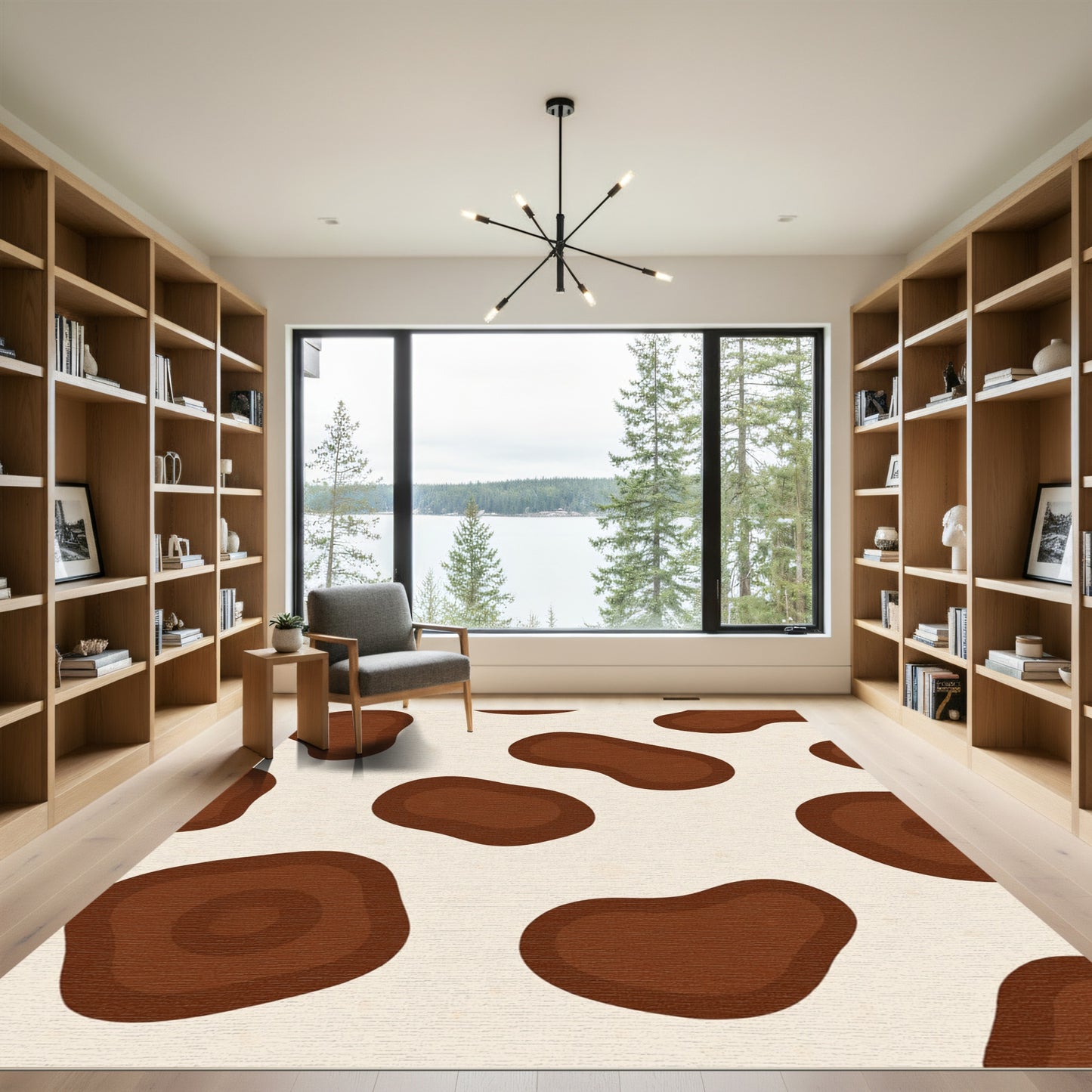 Brown Dalmatian Spots Cream Background Rug