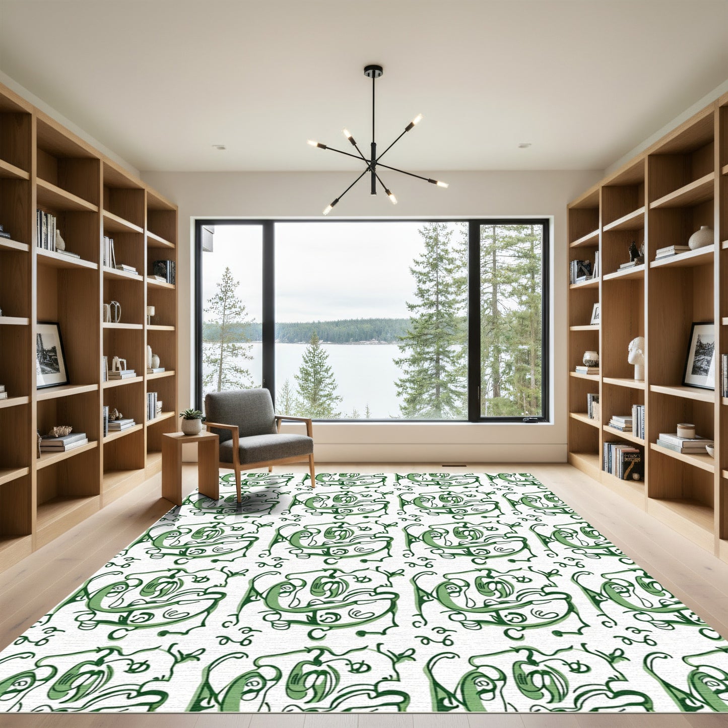 Green Abstract Whimsical Faces Rug