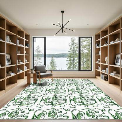 Green Abstract Whimsical Faces Rug