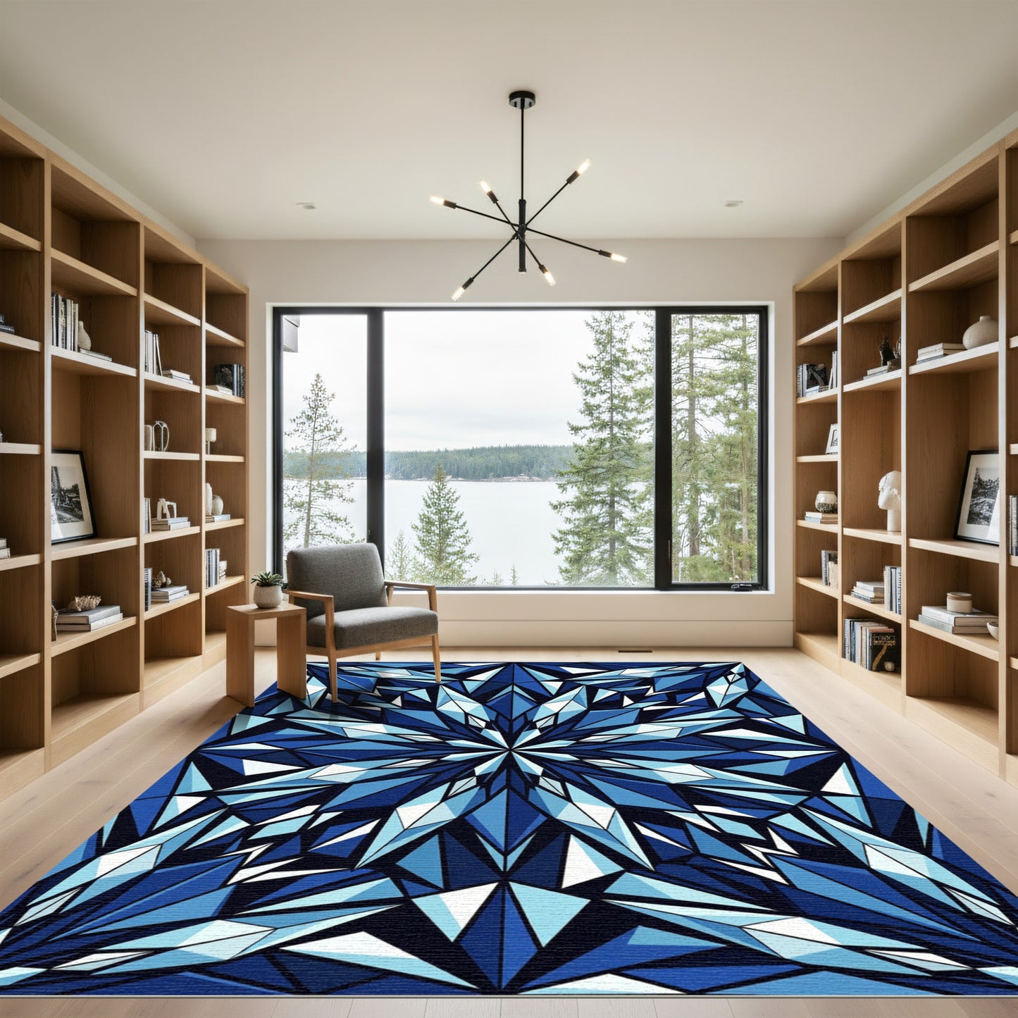Shattered Blue Geometric Crystal Radiance Rug