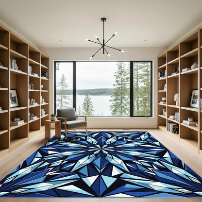 Shattered Blue Geometric Crystal Radiance Rug