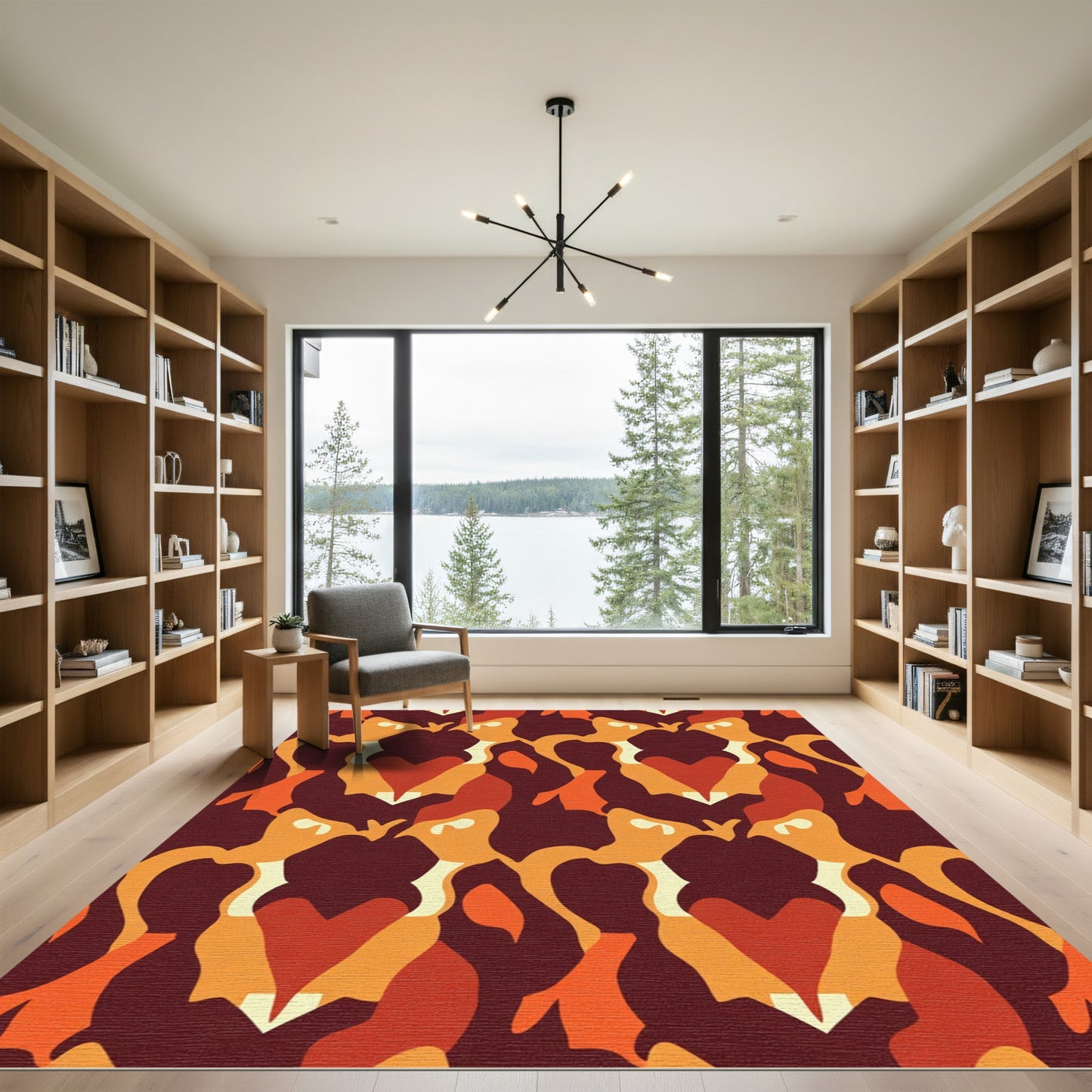 Crimson Orange Abstract Camouflage Shapes Rug