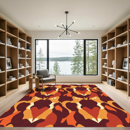 Crimson Orange Abstract Camouflage Shapes Rug