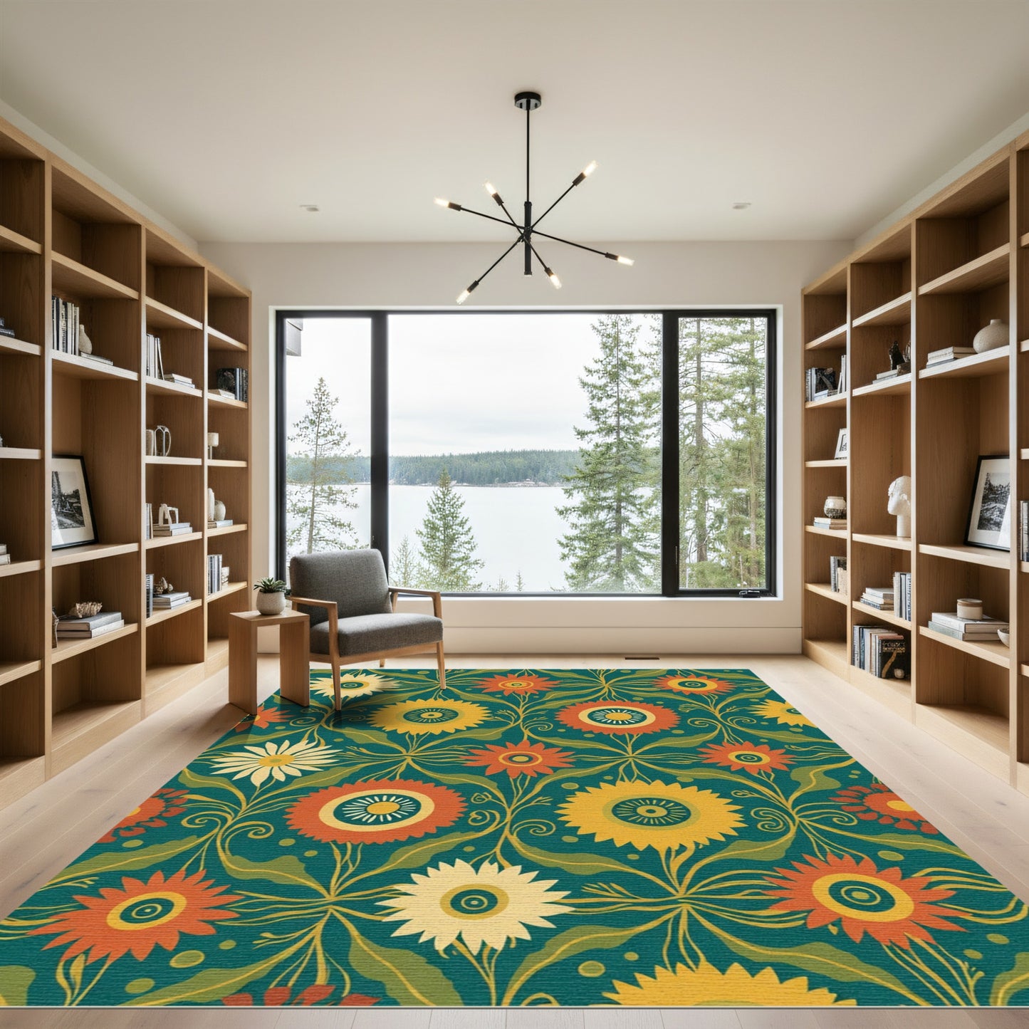 Vintage Teal Floral Sunburst Rug