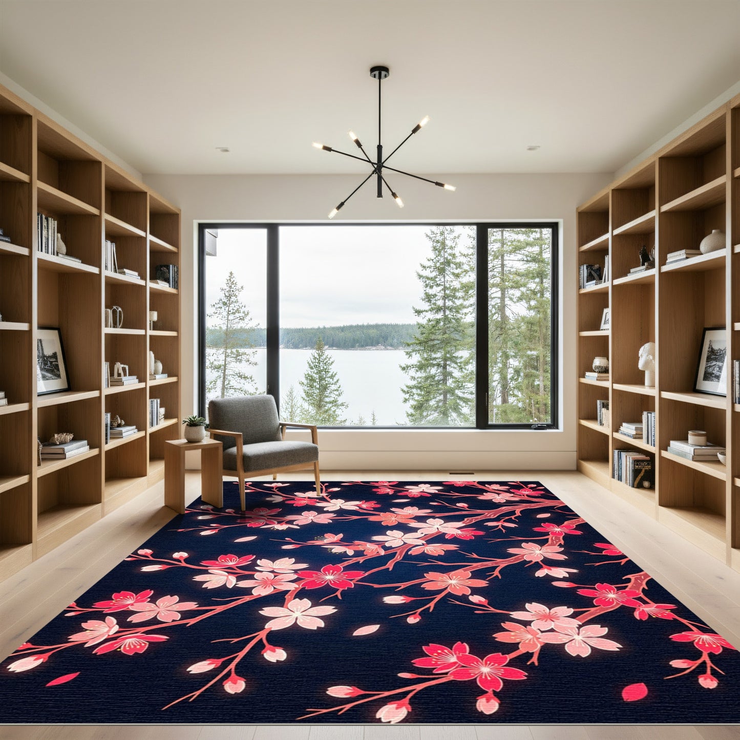 Sakura Blooming Branches Pink Coral Rug