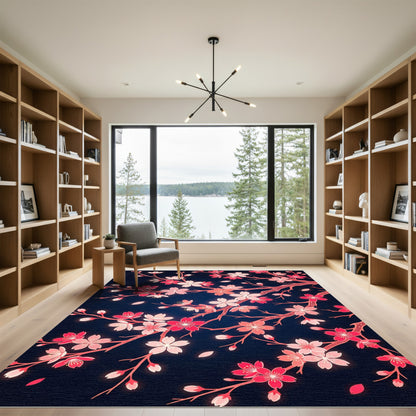 Sakura Blooming Branches Pink Coral Rug