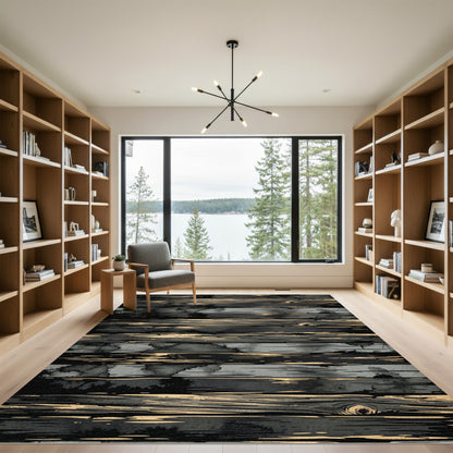 Dark Wood Grain Horizontal Stripe Rug