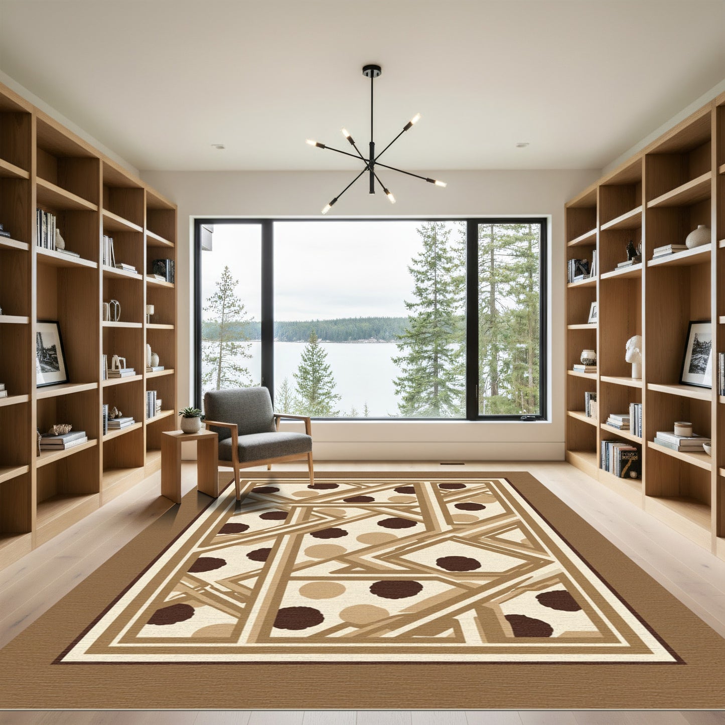 Brown Geometric Polka Dot Abstract Shapes Rug