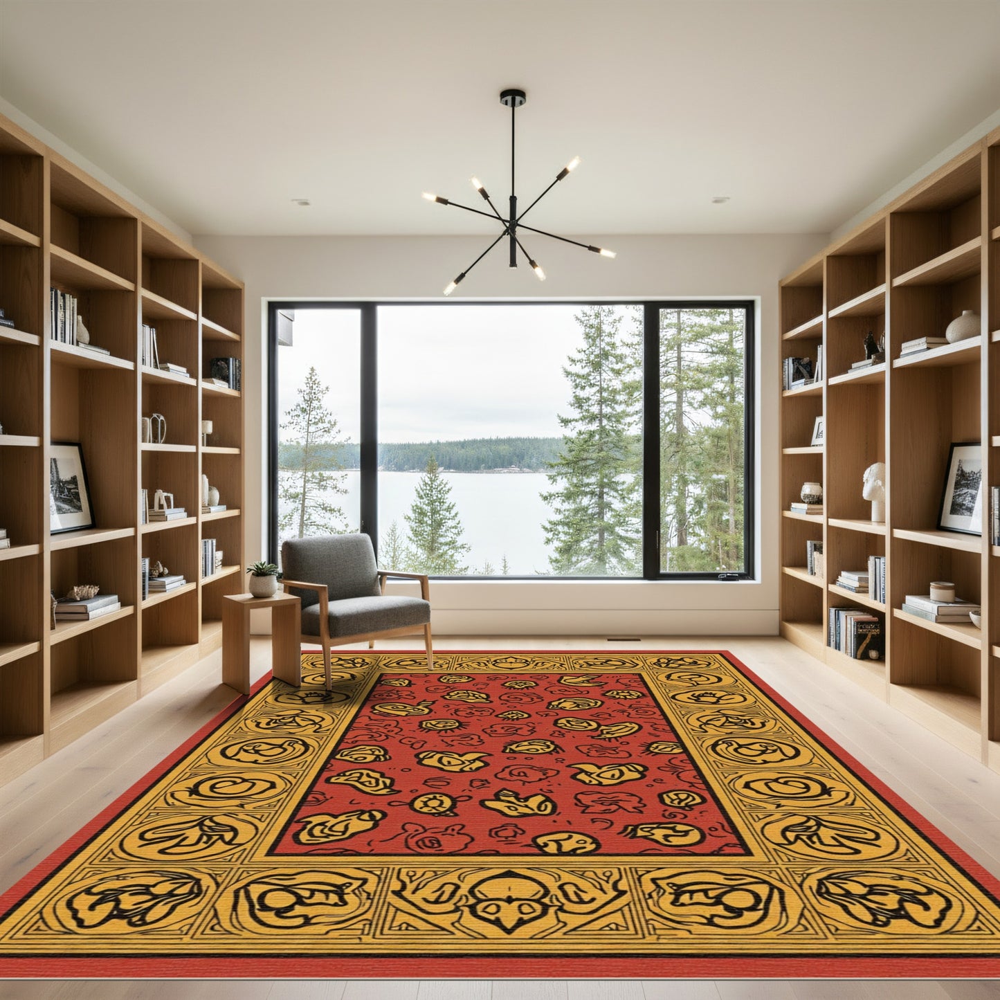 Red Yellow Abstract Scatter Motif Rug