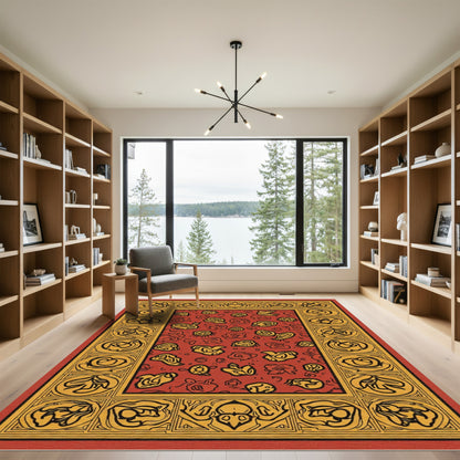 Red Yellow Abstract Scatter Motif Rug