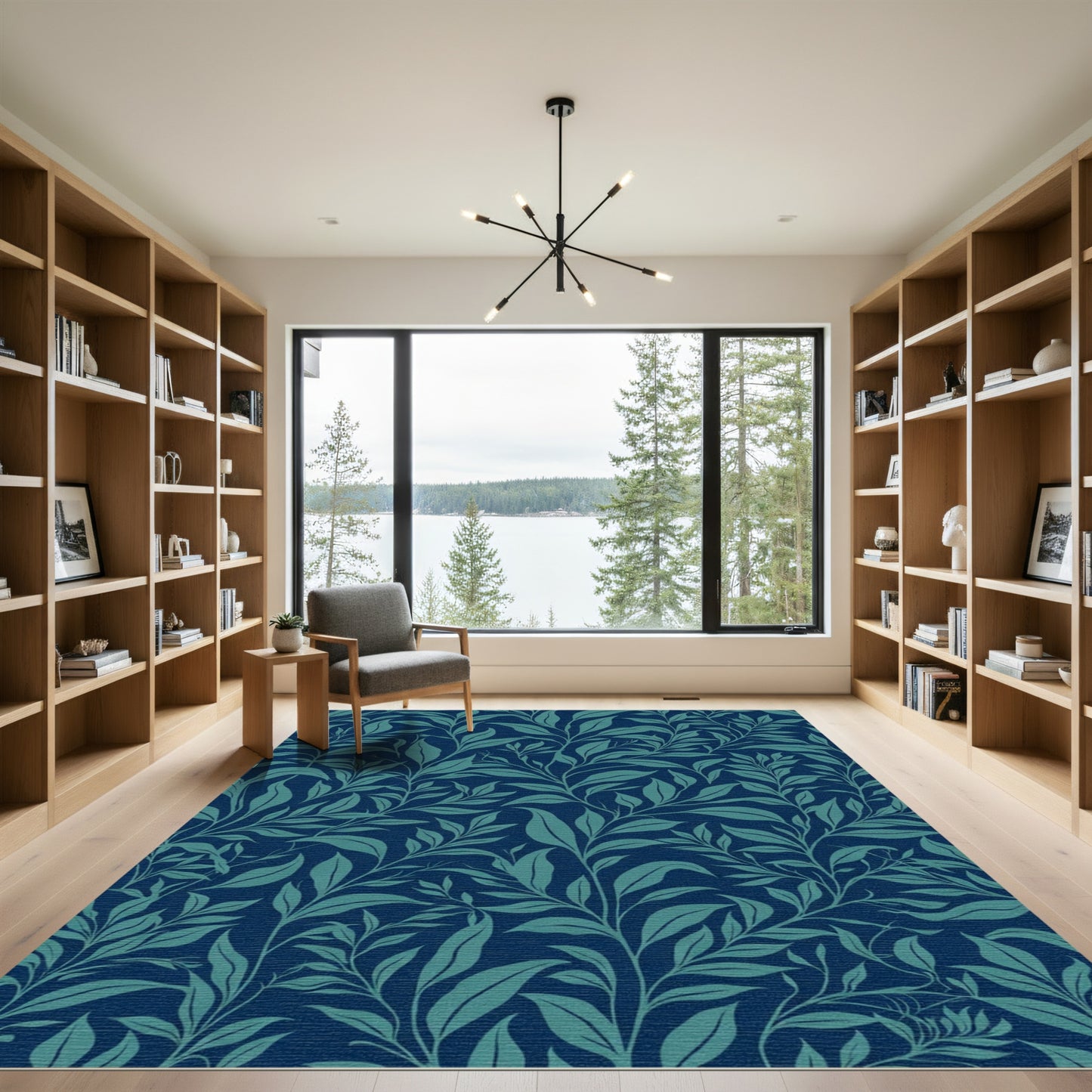 Deep Blue Teal Leafy Vines Rug