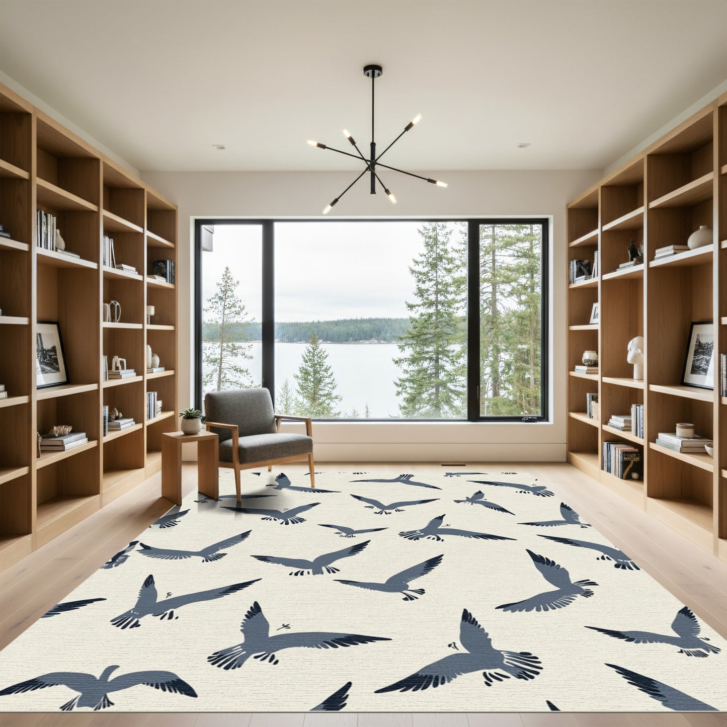 Navy Birds Flying Abstract Composition Rug