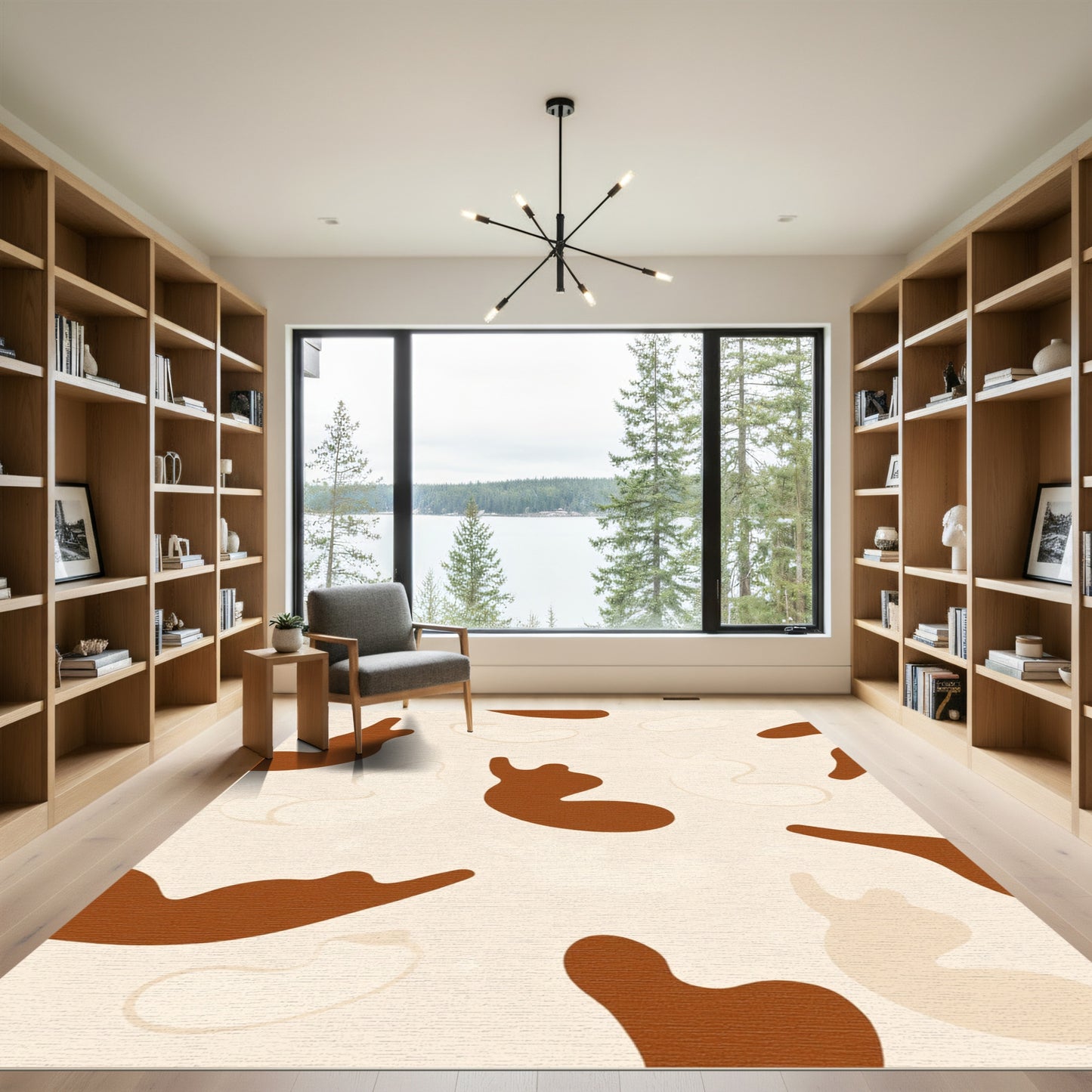 Abstract Brown White Organic Shapes Rug
