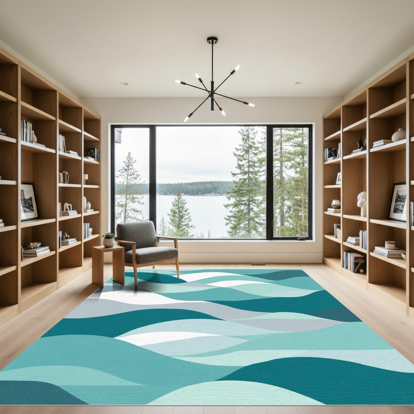 Oceanic Waves Teal Blue Serene Flow Rug