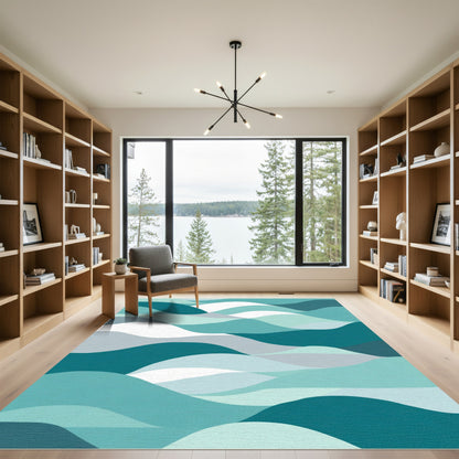 Oceanic Waves Teal Blue Serene Flow Rug
