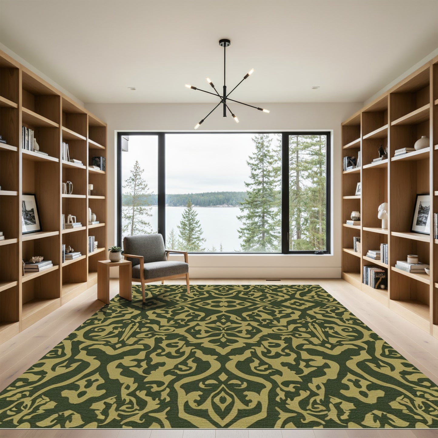 Olive Gold Arabesque Damask Rug