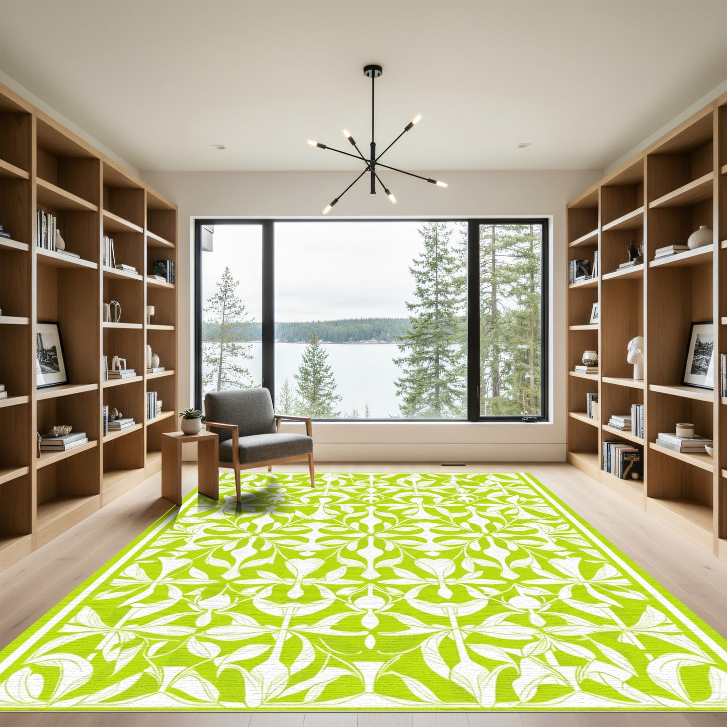 Vibrant Lime Floral Symmetry Rug