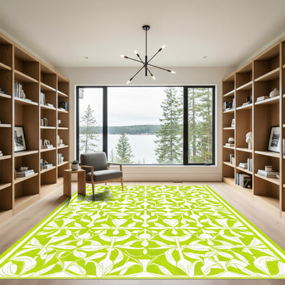 Vibrant Lime Floral Symmetry Rug