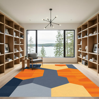 Modern Orange Hexagonal Geometric Abstract Rug