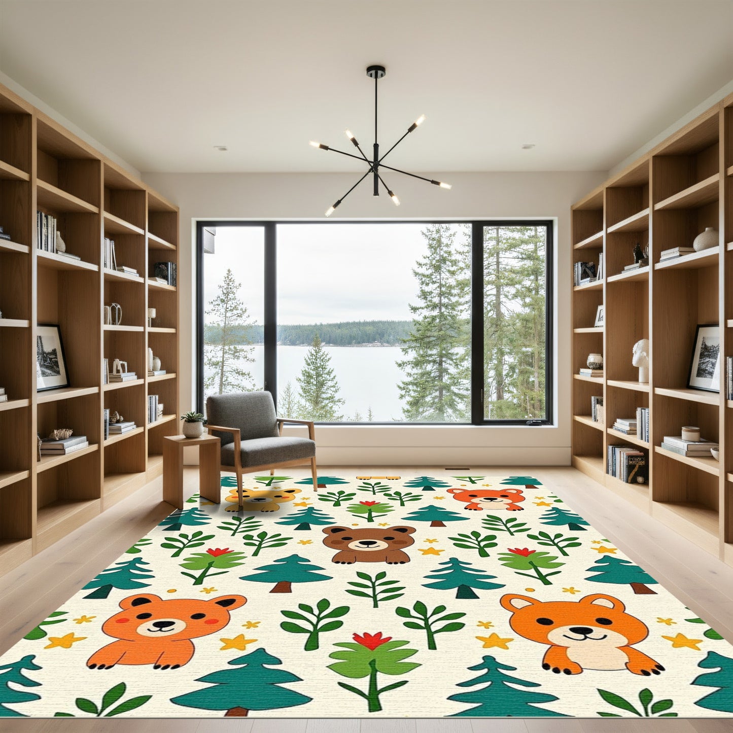 Cute Bear Forest Scene Rug