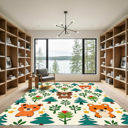 Cute Bear Forest Scene Rug