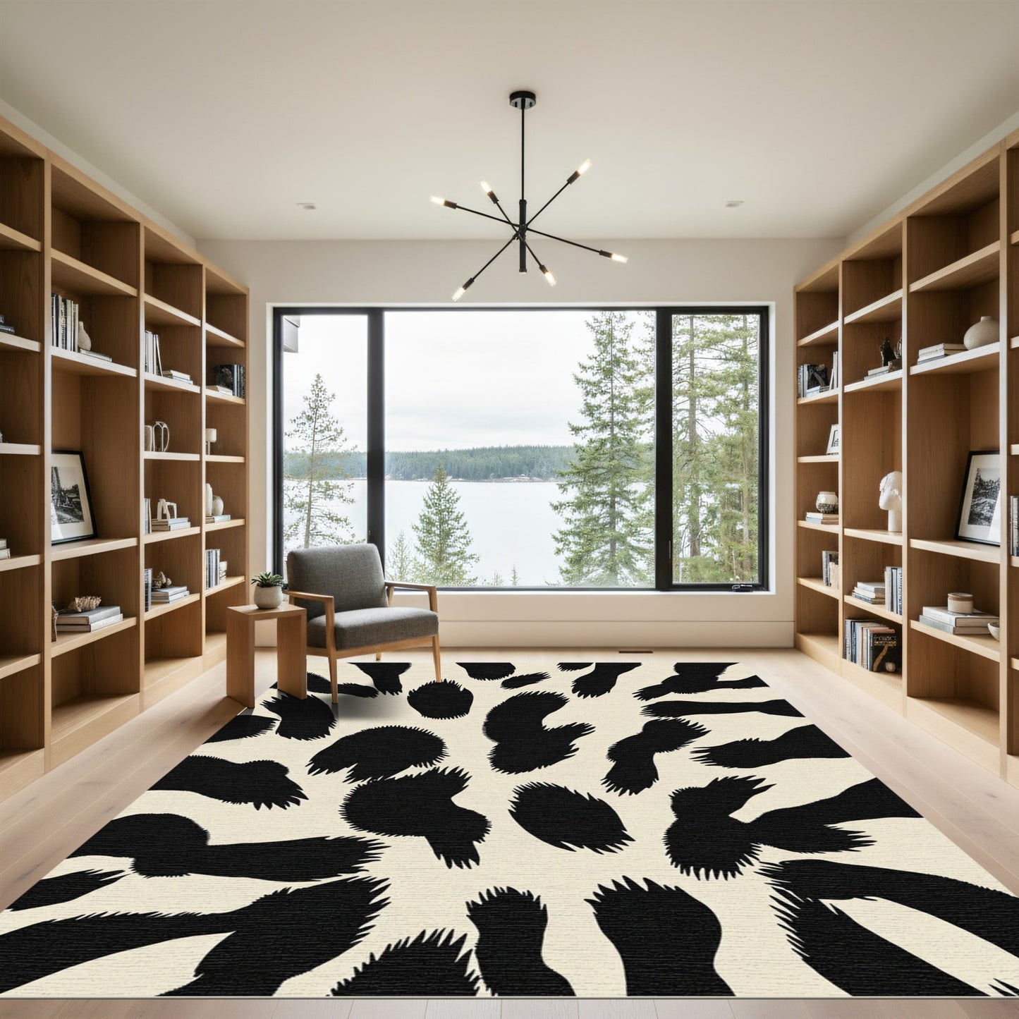 Stroked Black Spots Ivory Background Rug
