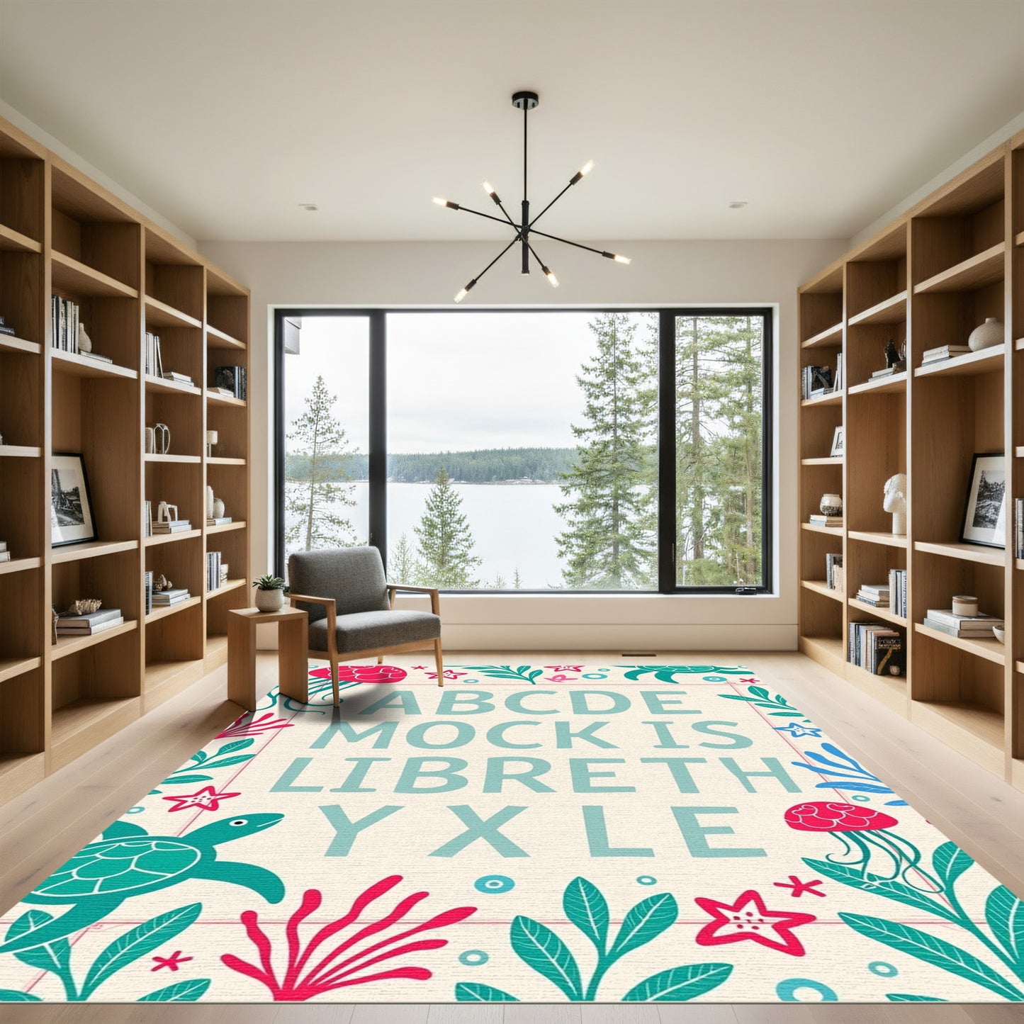 Nautical Alphabet Sealife Border Teal Rug