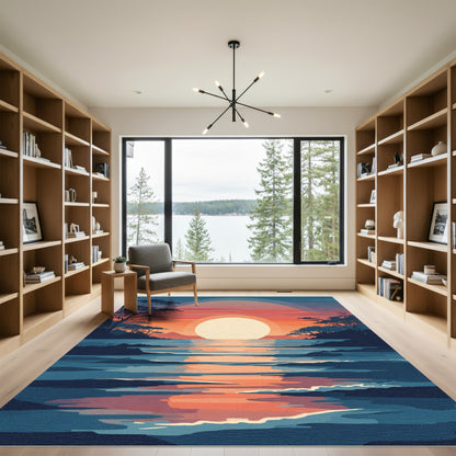 Vibrant Sunset Ocean Reflection Landscape Rug