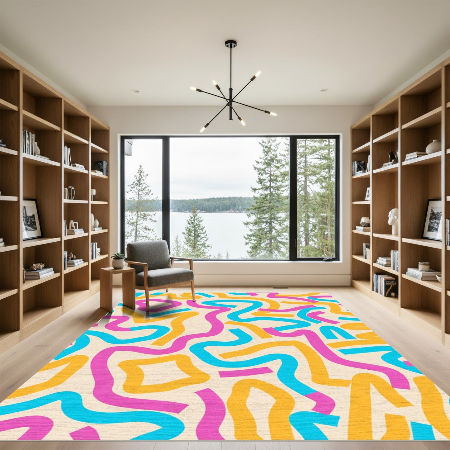 Vibrant Abstract Swirls Yellow Pink Blue Rug