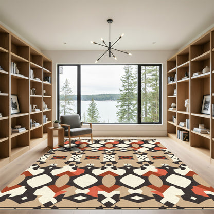 Earthy Terracotta Tribal Geometric Rug