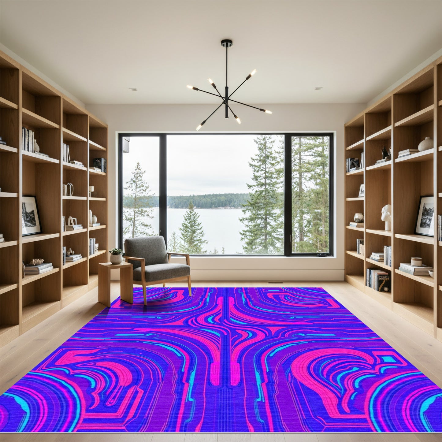 Electric Pink Blue Cyber Swirl Rug