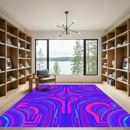 Electric Pink Blue Cyber Swirl Rug