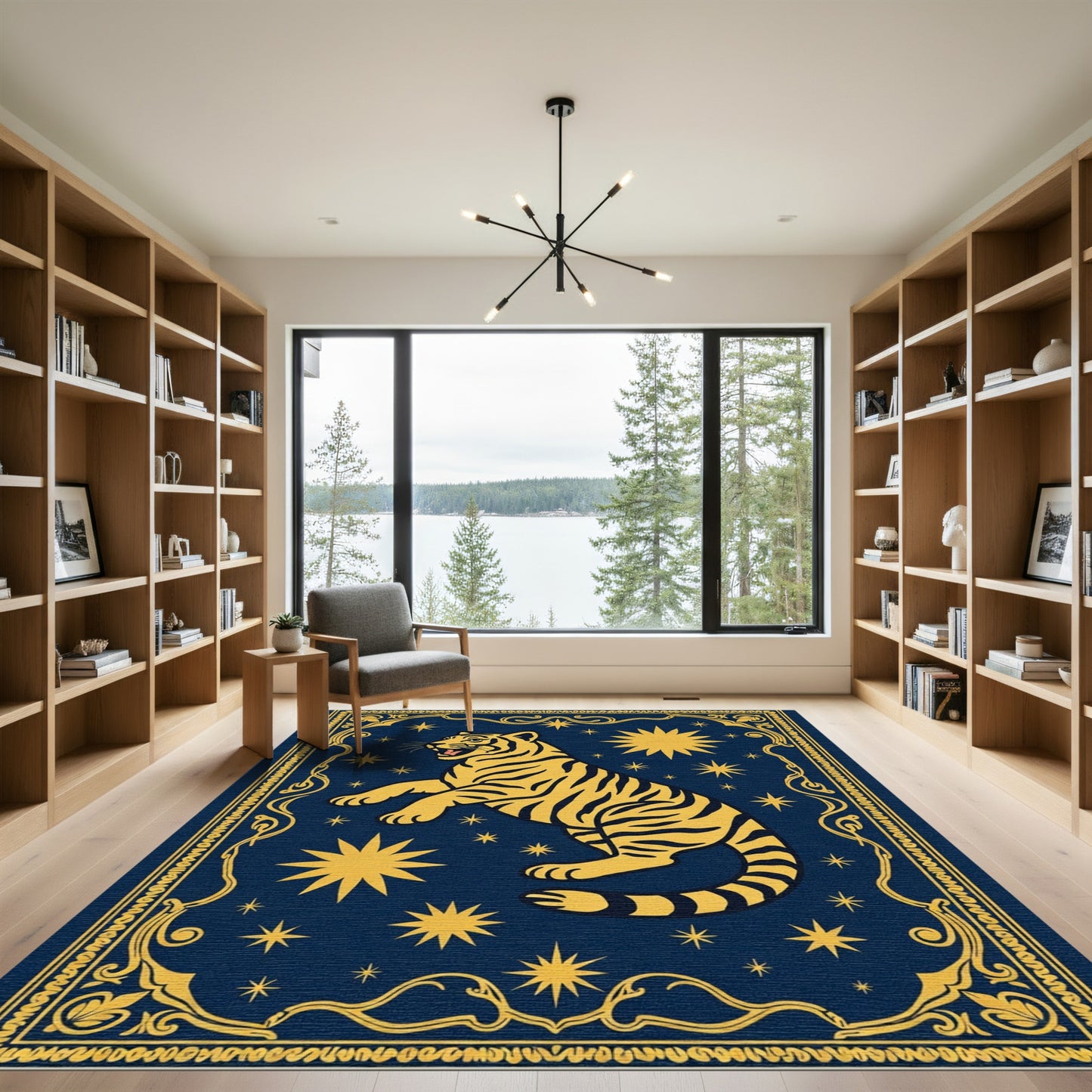Golden Tiger Night Sky Art Rug