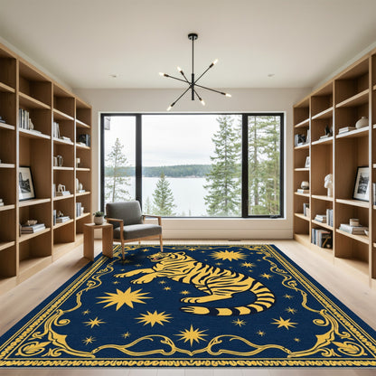 Golden Tiger Night Sky Art Rug