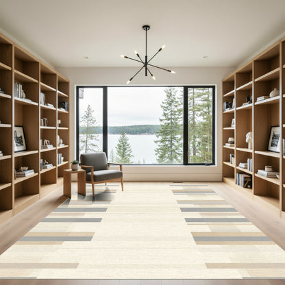 Neutral Beige Gray Block Stripe Rectangles Rug