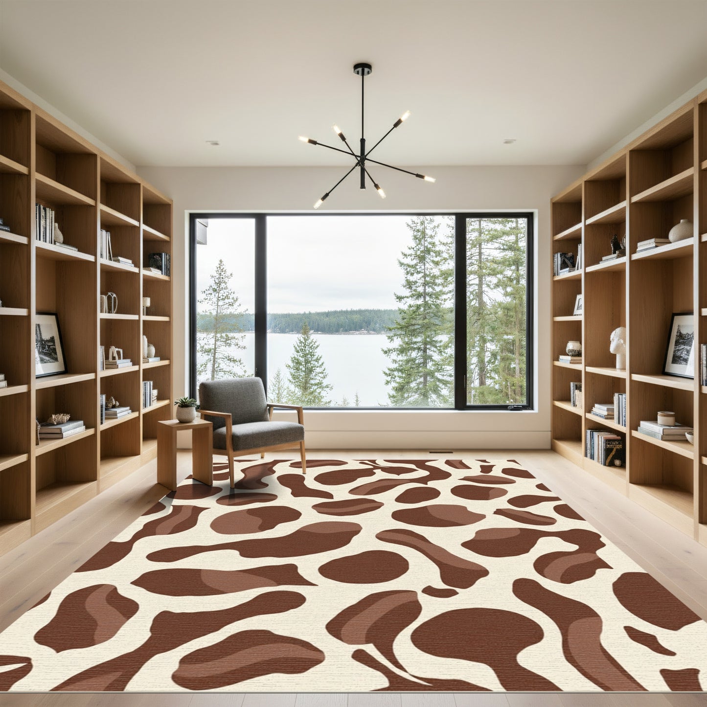 Brown Cream Abstract Animal Print Rug
