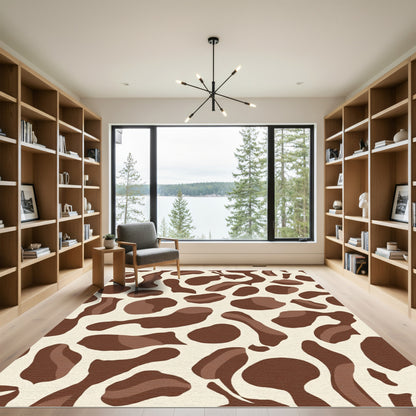 Brown Cream Abstract Animal Print Rug