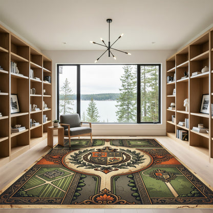 Ornate Crest Garden Scrollwork Rug