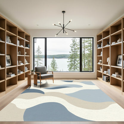 Soft Blue Beige Abstract Wave Rug