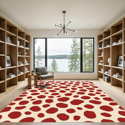 Deep Red Spotted Cream Abstract Rug
