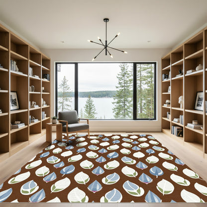Brown Abstract Blue White Petal Rug