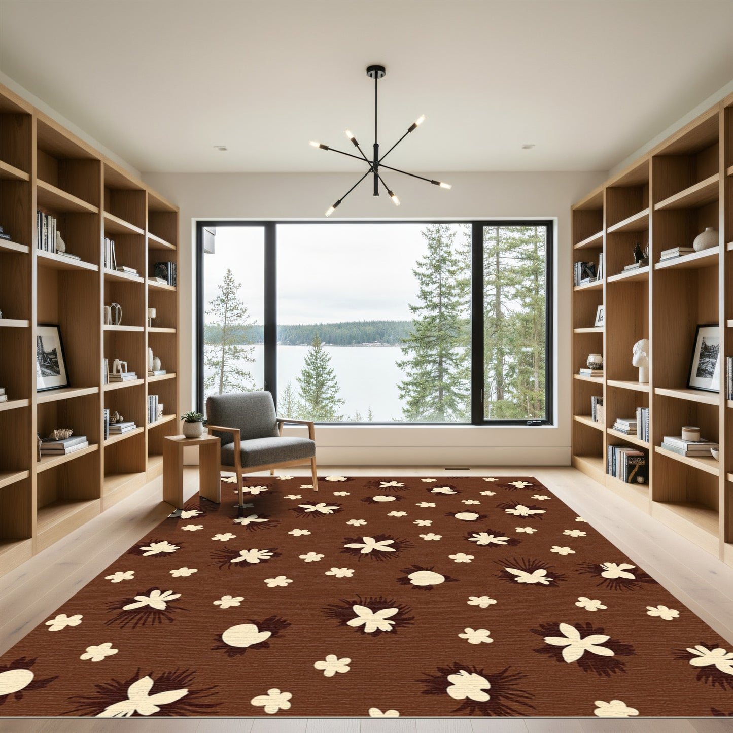 Brown Cream Scattered Floral Meadow Rug