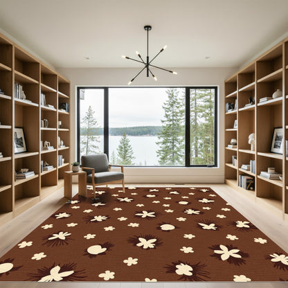 Brown Cream Scattered Floral Meadow Rug