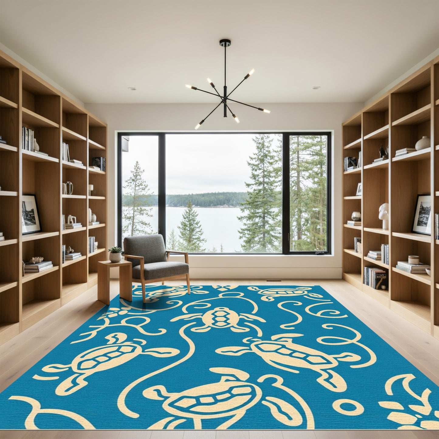 Blue Cream Turtle Swirl Motif Rug