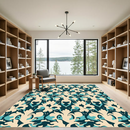 Deep Teal Cream Organic Mirror Rug
