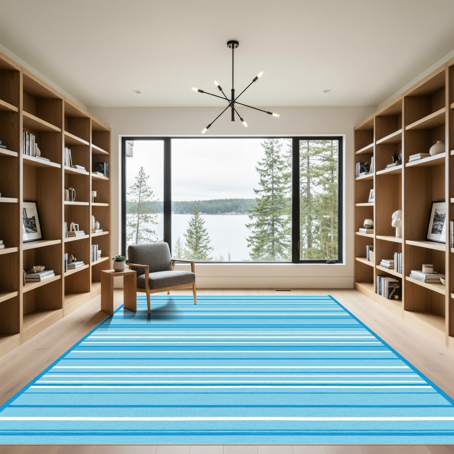 Coastal Blue White Summer Stripe Rug