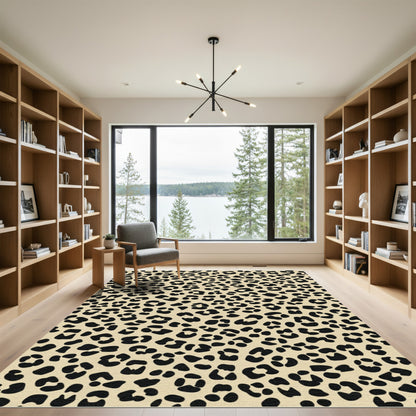 Classic Black Beige Leopard Spots Rug